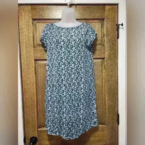 Gap Navy Blue And White Floral Dress Keyhole Back Size Large